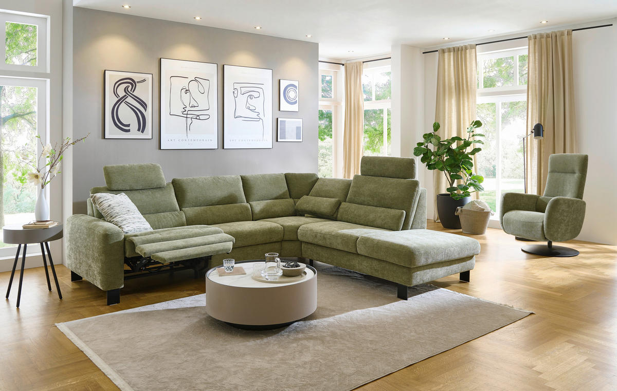 ECKSOFA Olivgrün Chenille  - Schwarz/Olivgrün, Design, Textil/Metall (285/248cm) - Beldomo Comfort