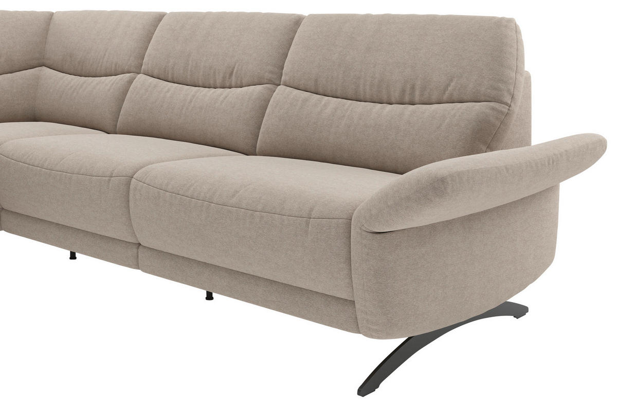 ECKSOFA Sandfarben Webstoff  - Sandfarben/Schwarz, KONVENTIONELL, Textil/Metall (201/263cm) - Pure Home Comfort
