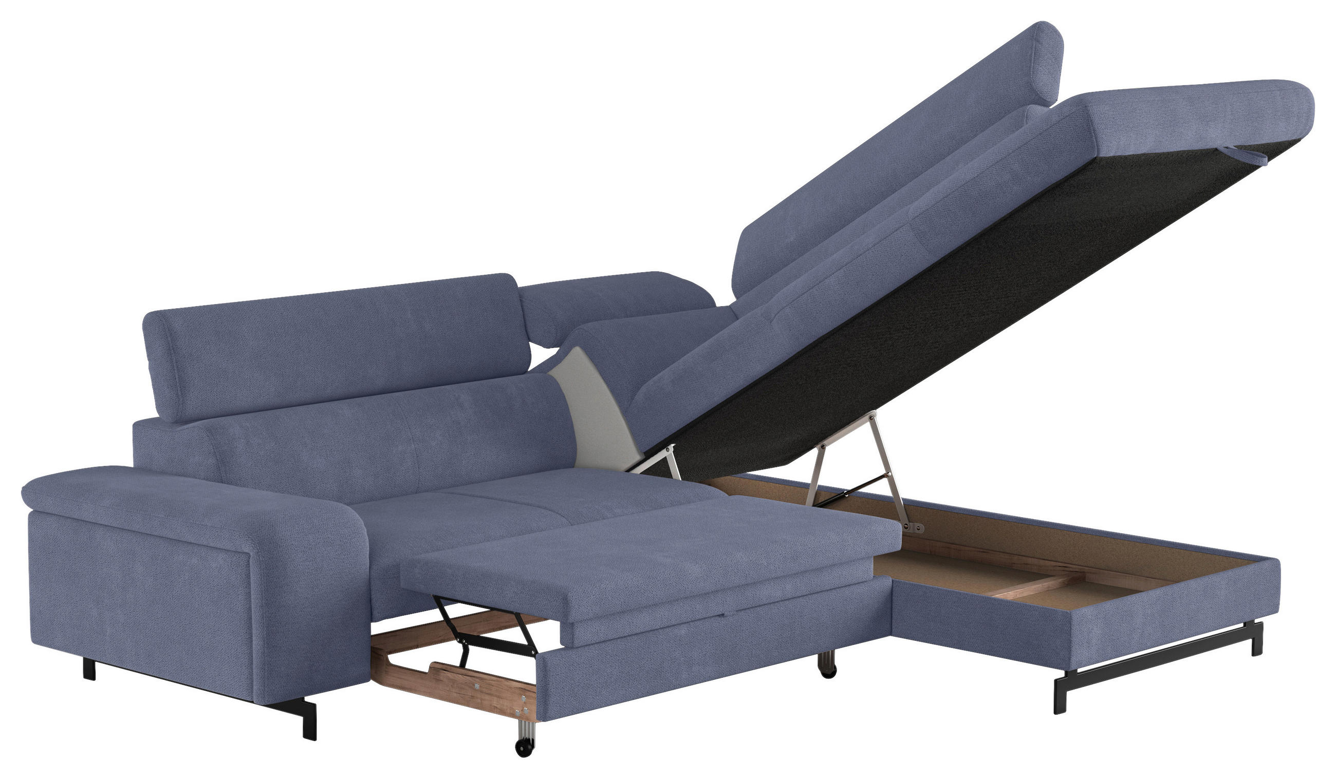 ECKSOFA in Chenille Blau  - Blau/Schwarz, Textil/Metall (262/215cm) - MID.YOU