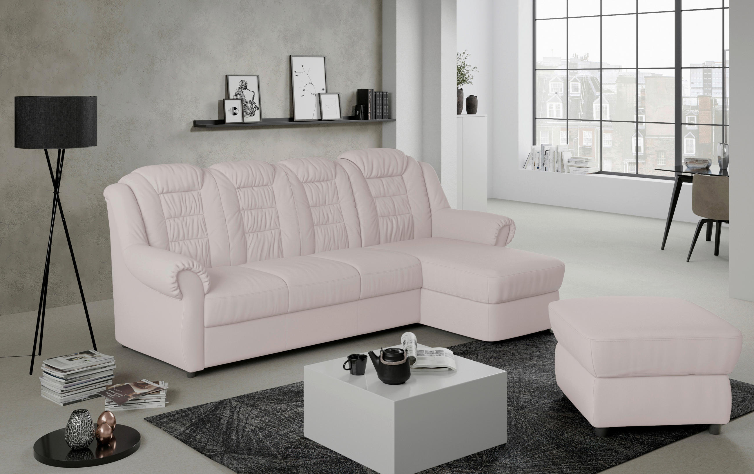 ECKSOFA in Lederlook Hellgrau  - Hellgrau/Schwarz, KONVENTIONELL, Kunststoff/Textil (262/165cm) - Livetastic