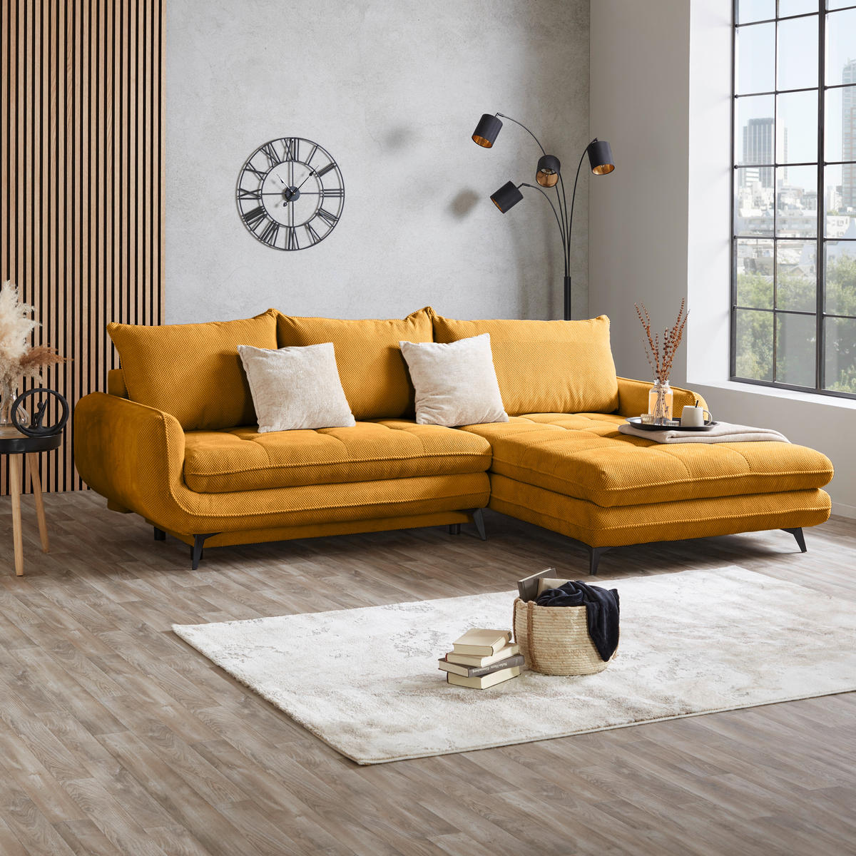 ECKSOFA WAVE Senfgelb Struktur  - Beige/Senfgelb, MODERN, Textil/Metall (266/189cm) - MID.YOU