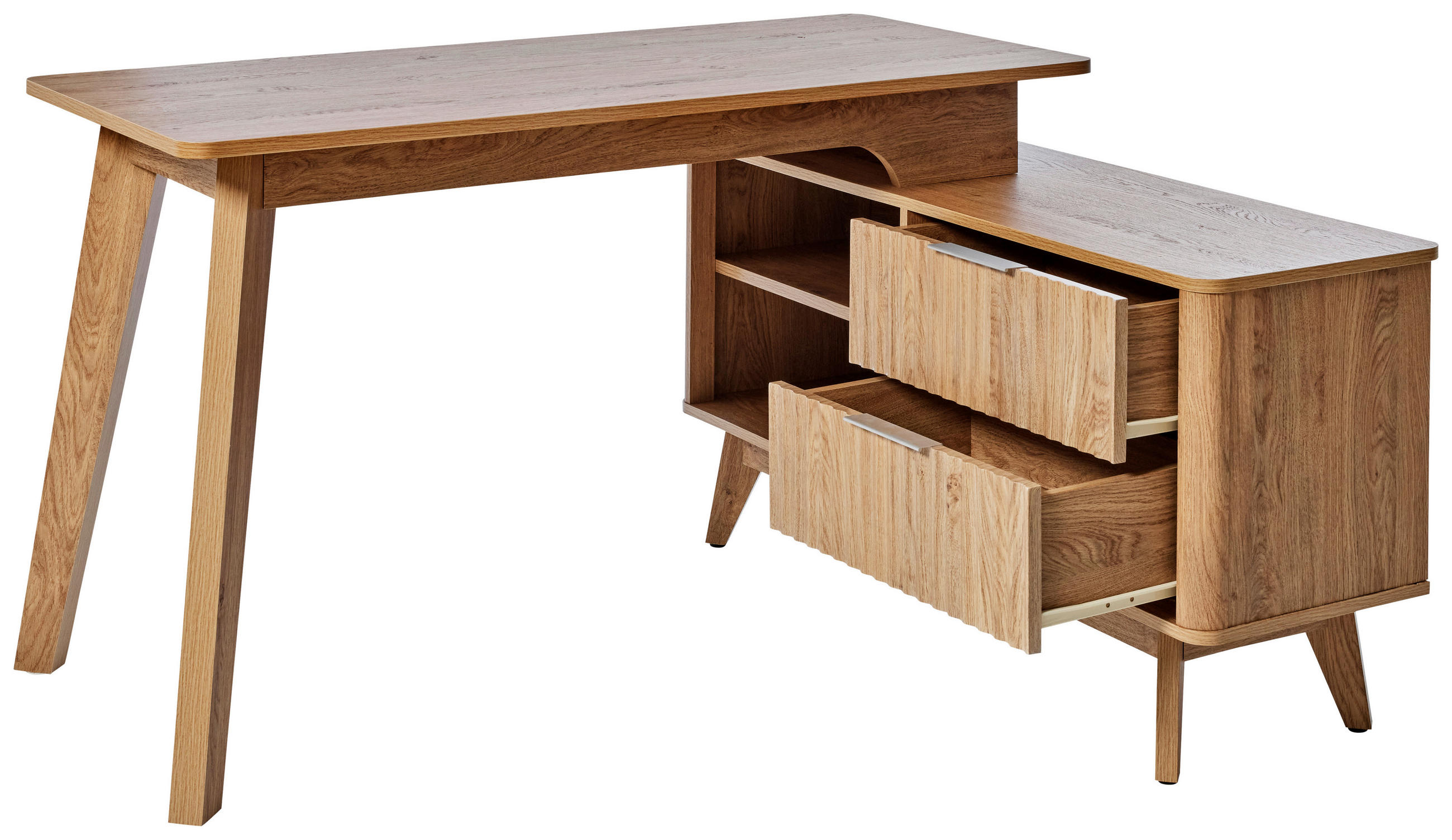 ECKSCHREIBTISCH 148/120/76,20 cm  in Eichefarben  - Eichefarben/Silberfarben, MODERN, Holzwerkstoff/Metall (148/120/76,20cm) - Livetastic