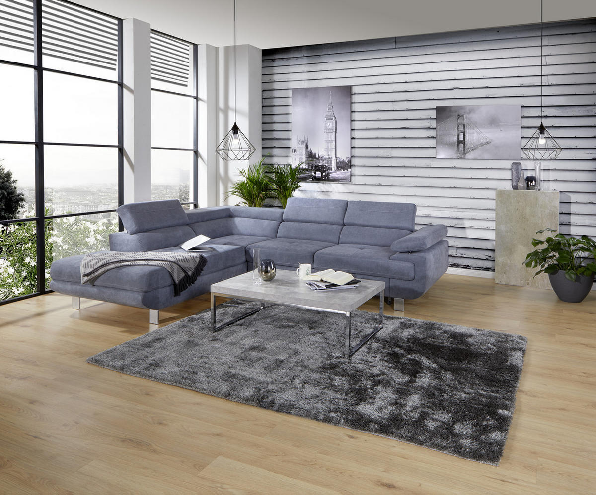 HÖRNSOFFA i dräll blågrå  - blågrå, Modern, metall/textil (230/270cm) - MID.YOU