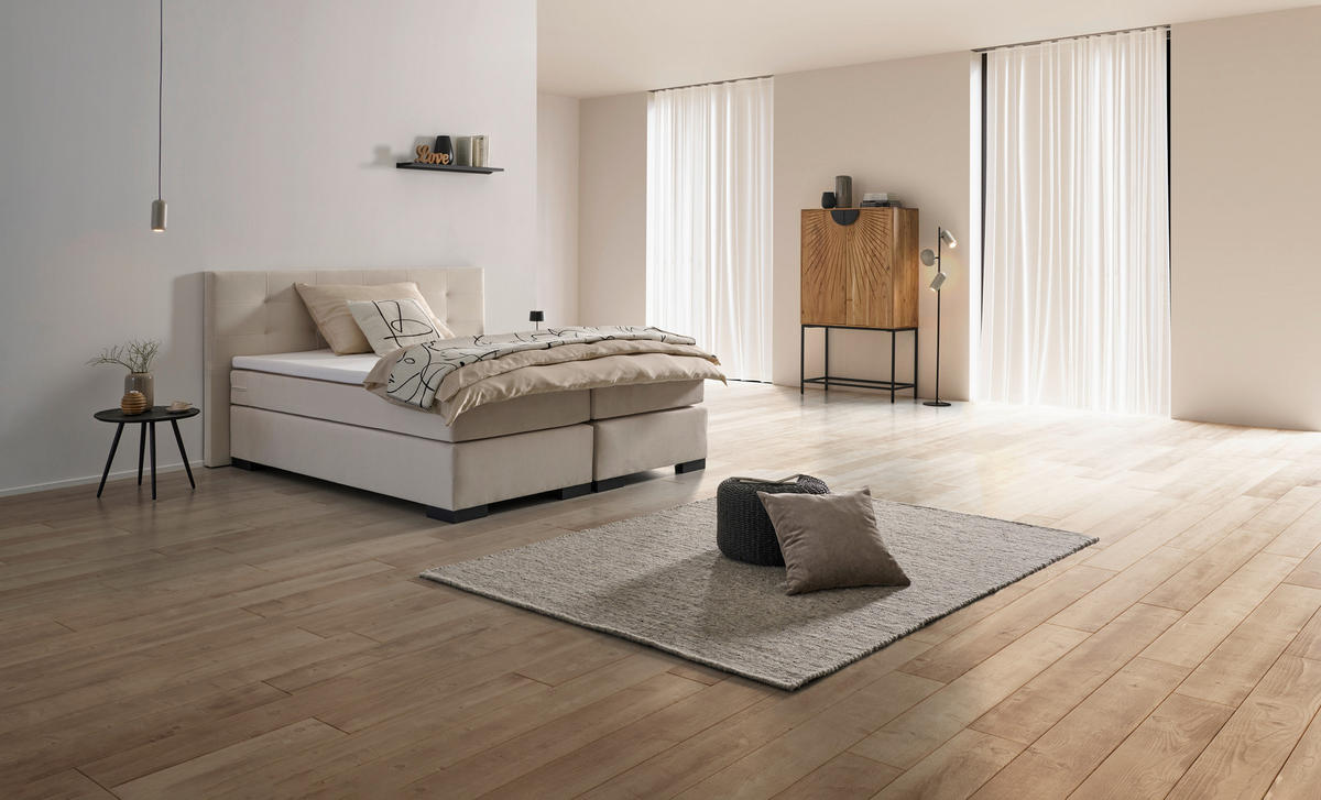 BOXSPRING-ÁGY 180/200 cm  krémszínű  - krémszínű/fekete, Modern, faalapú anyag/karton (180/200cm) - MID.YOU