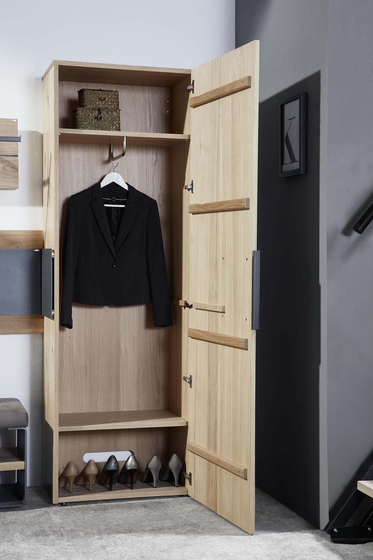 GARDEROBENSCHRANK  in 65,2/194/43,5 cm  - Eichefarben/Anthrazit, Natur, Glas/Holz (65,2/194/43,5cm) - Voglauer