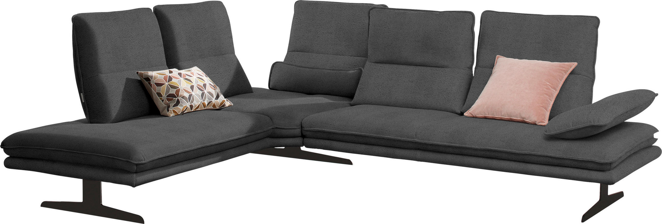 ECKSOFA in Mikrofaser Anthrazit  - Anthrazit/Schwarz, Design, Textil/Metall (224/284cm) - Chilliano