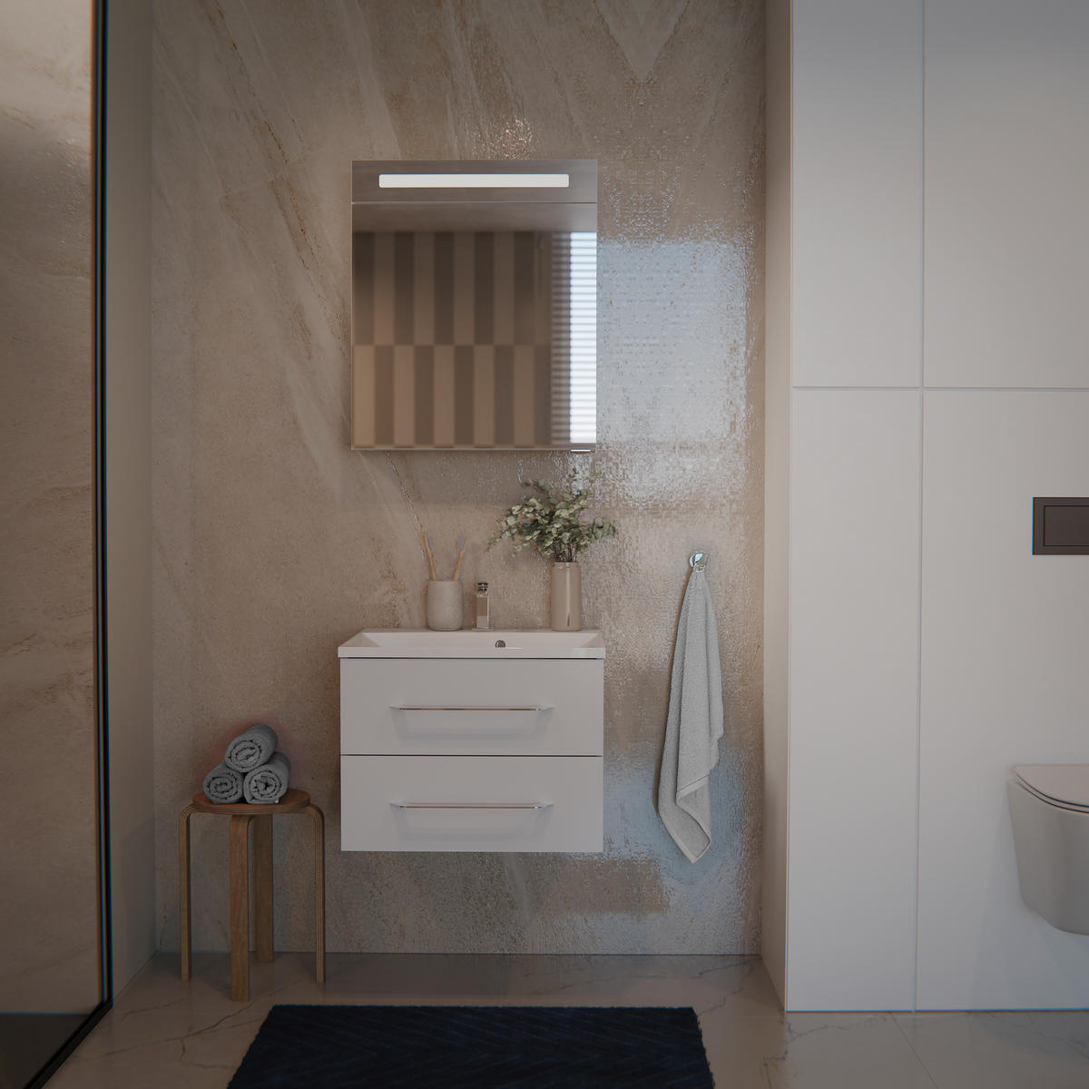 BADEZIMMER 3-teilig  in 60 cm  - Chromfarben/Weiß Hochglanz, MODERN, Glas/Holzwerkstoff (60cm) - MID.YOU