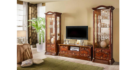 ECKVITRINE in Nussbaumfarben, Goldfarben - Goldfarben/Nussbaumfarben, LIFESTYLE, Glas/Holzwerkstoff (56/205/56cm) - Cantus