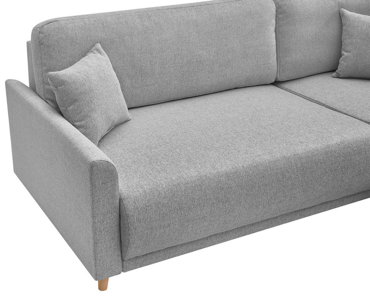 ECKSOFA MILOS Hellgrau Flachgewebe, Struktur Rückenkissen, Bettkasten, Schlaffunktion, Rücken echt  - Hellgrau/Naturfarben, Design, Textil (224/148cm) - P & B