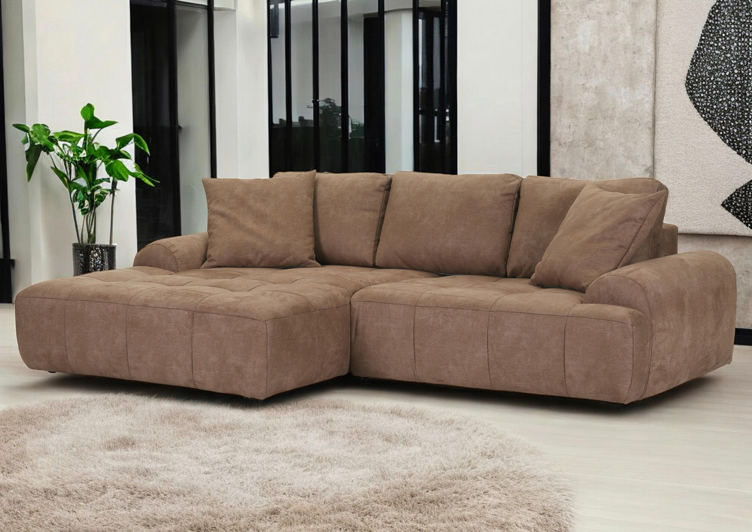 ECKSOFA Braun Lederlook  - Schwarz/Braun, KONVENTIONELL, Kunststoff/Textil (195/286cm) - Ambia Home