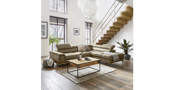 ECKSOFA inkl.Funktionen Sandfarben Lederlook - Sandfarben/Schwarz, Natur, Holz/Textil (282/226cm) - Novel