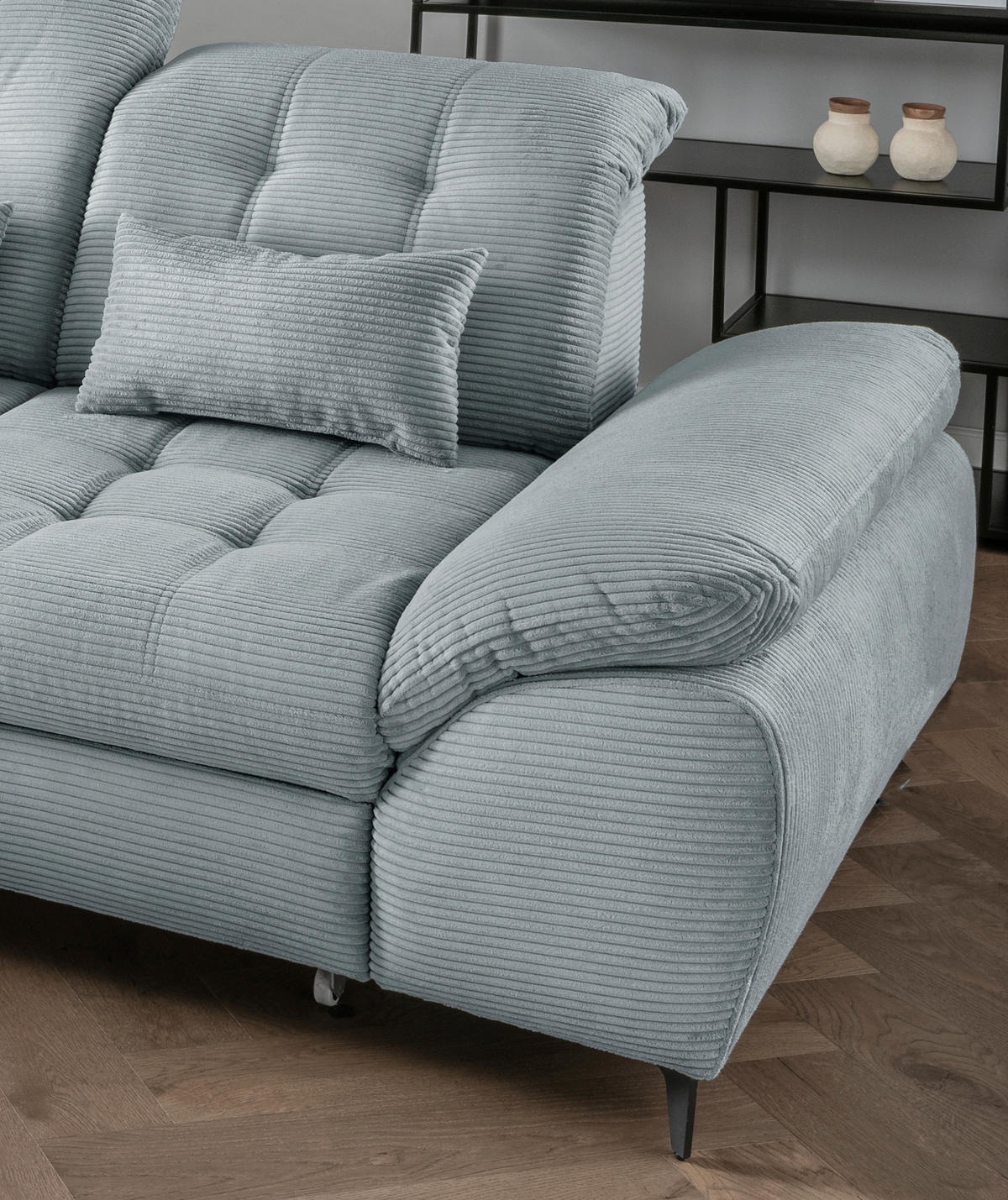 ECKSCHLAFSOFA in Cord Hellblau  - Schwarz/Hellblau, Modern, Textil/Metall (189/273cm) - Livetastic