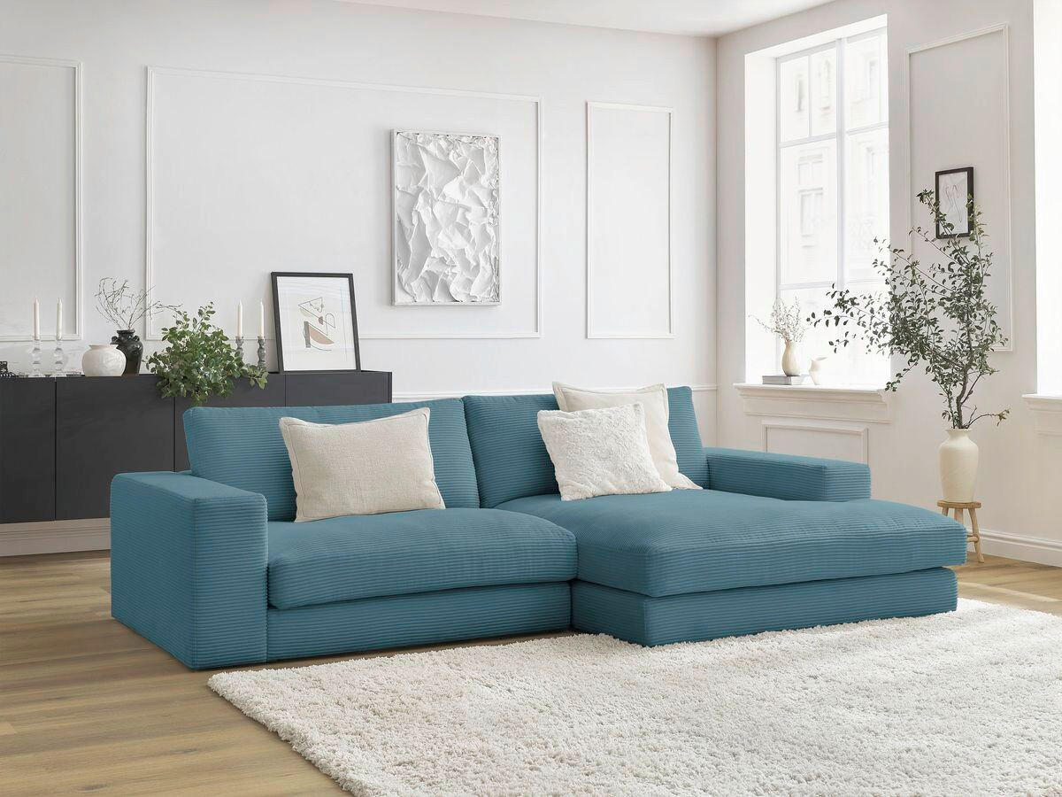 ECKSOFA  LEONARD Hellblau Cord  - Schwarz/Hellblau, MODERN, Kunststoff/Textil (274/159cm)