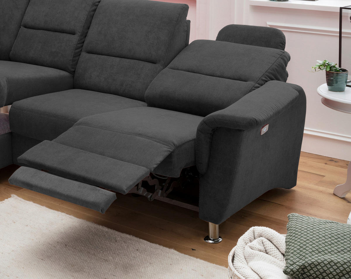 ECKSOFA Schwarz Mikrofaser  - Chromfarben/Schwarz, KONVENTIONELL, Textil/Metall (184/231cm) - Livetastic