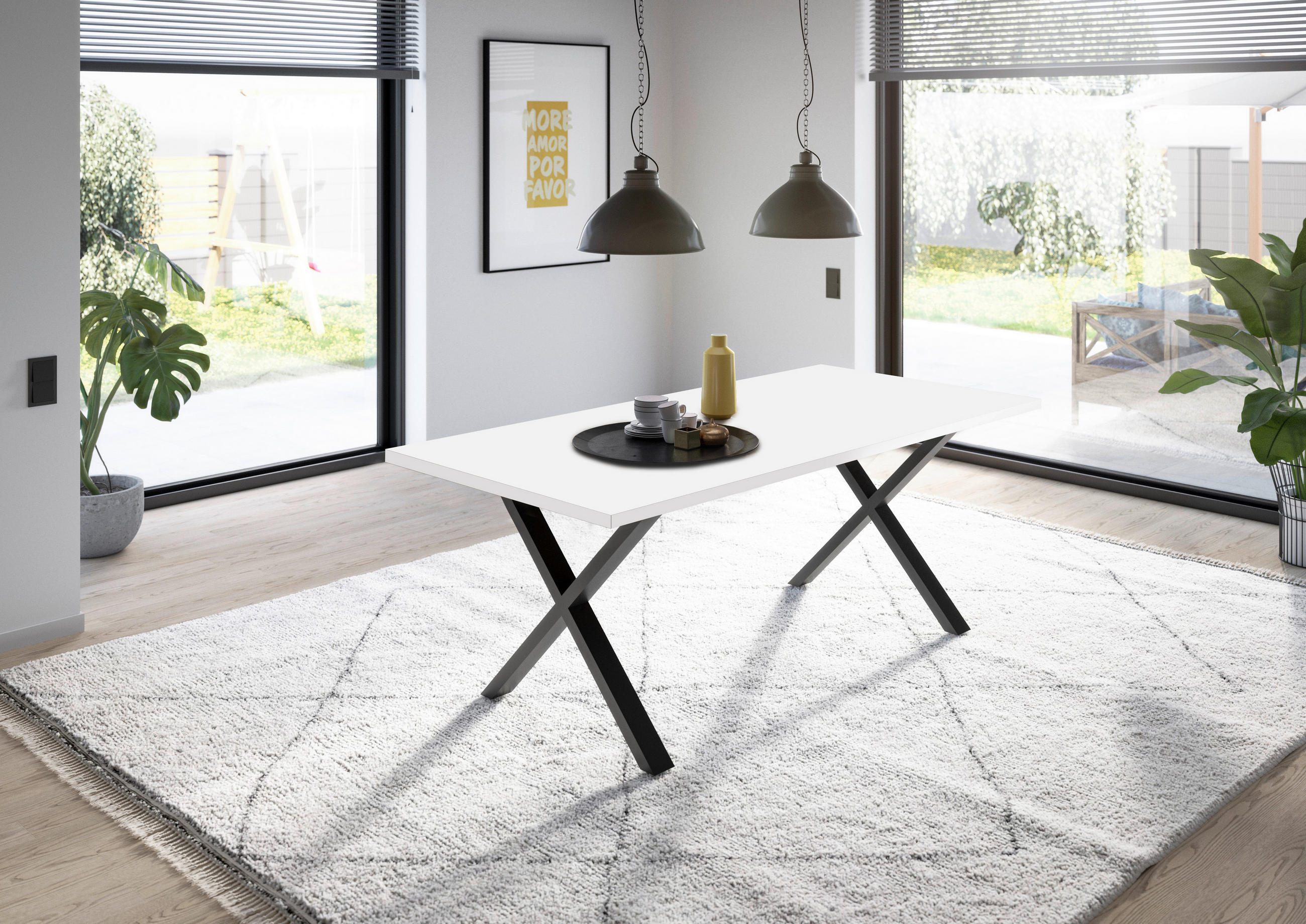 ESSTISCH rechteckig Schwarz, Weiß  - Schwarz/Weiß, MODERN, Holzwerkstoff/Metall (180/90/78cm) - Livetastic