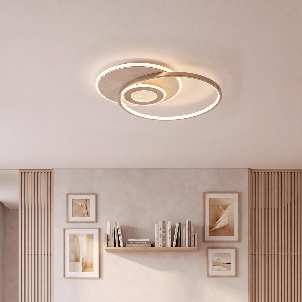 STROPNÍ LED SVÍTIDLO, 54,5/43/8 cm - zlatohnědá/barvy chromu, Design, kov/plast (54,5/43/8cm) - Novel