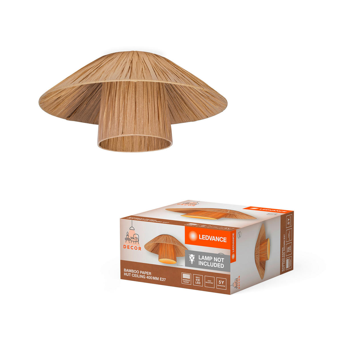 DECKENLEUCHTE 40/18,6 cm   - Braun, Natur, Naturmaterialien/Metall (40/18,6cm) - Ledvance