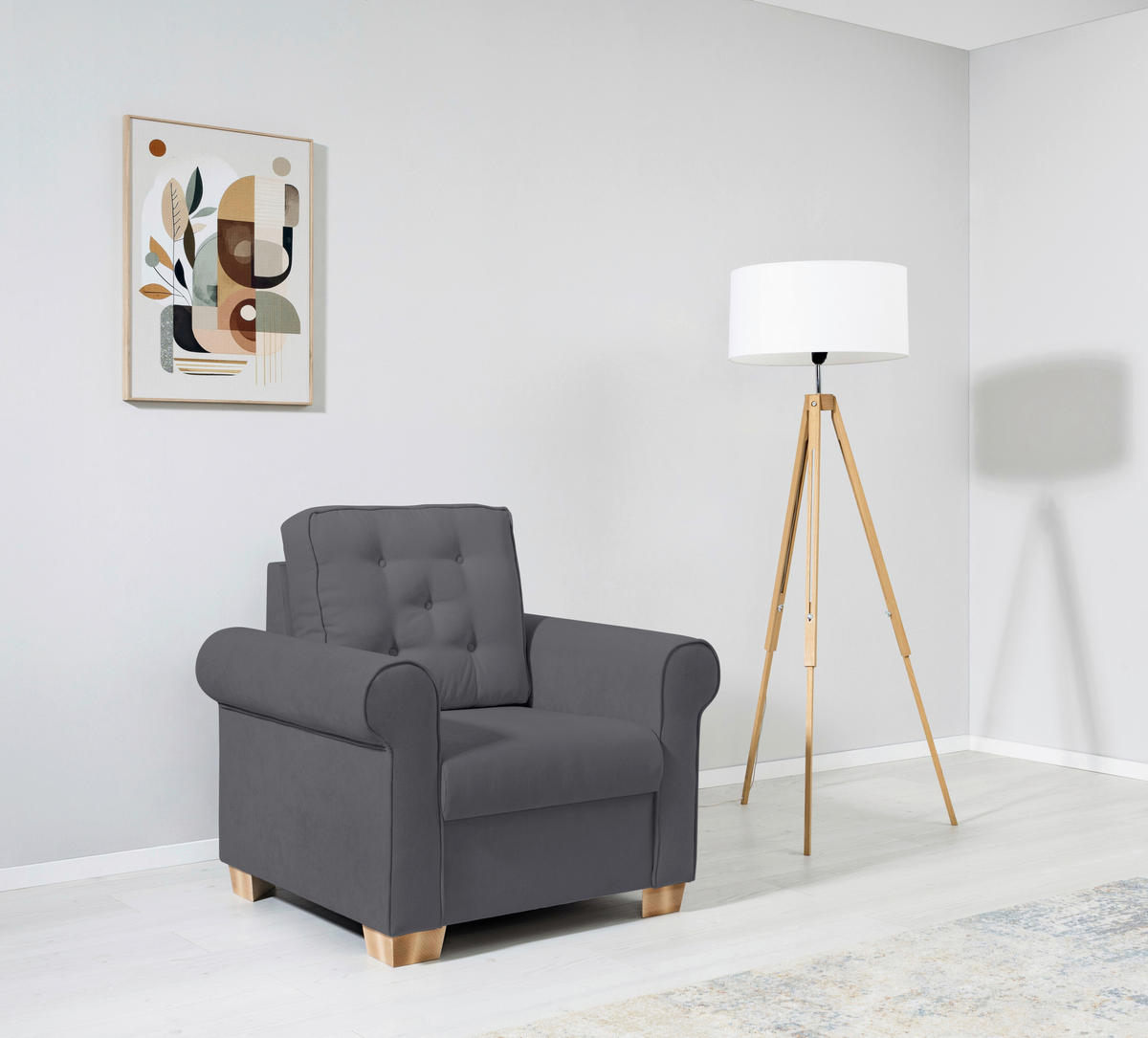 SESSEL in Dunkelgrau  - Dunkelgrau/Buchefarben, Design, Holz/Textil (93/89/82cm) - MID.YOU