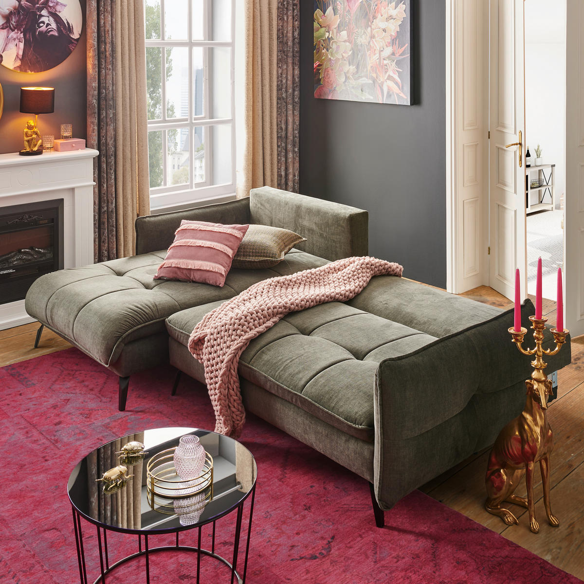 ECKSOFA Graphitfarben Flachgewebe  - Schwarz/Graphitfarben, LIFESTYLE, Textil/Metall (180/273cm) - Hom`in