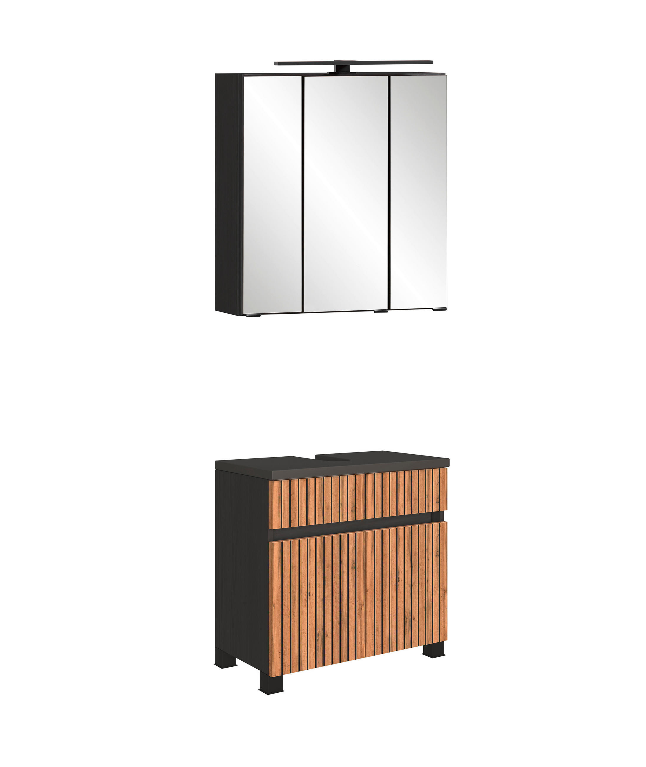 BADEZIMMER 2-teilig  in 60 cm  - Eiche Wotan/Graphitfarben, KONVENTIONELL, Glas/Holzwerkstoff (60cm) - Xora