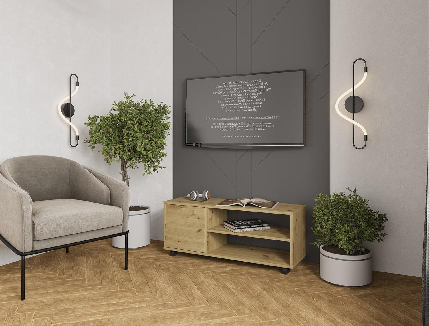 TV-ELEMENT 100/42/33,5 cm  - Anthrazit/Eiche Artisan, Basics, Holzwerkstoff/Kunststoff (100/42/33,5cm) - Boxxx