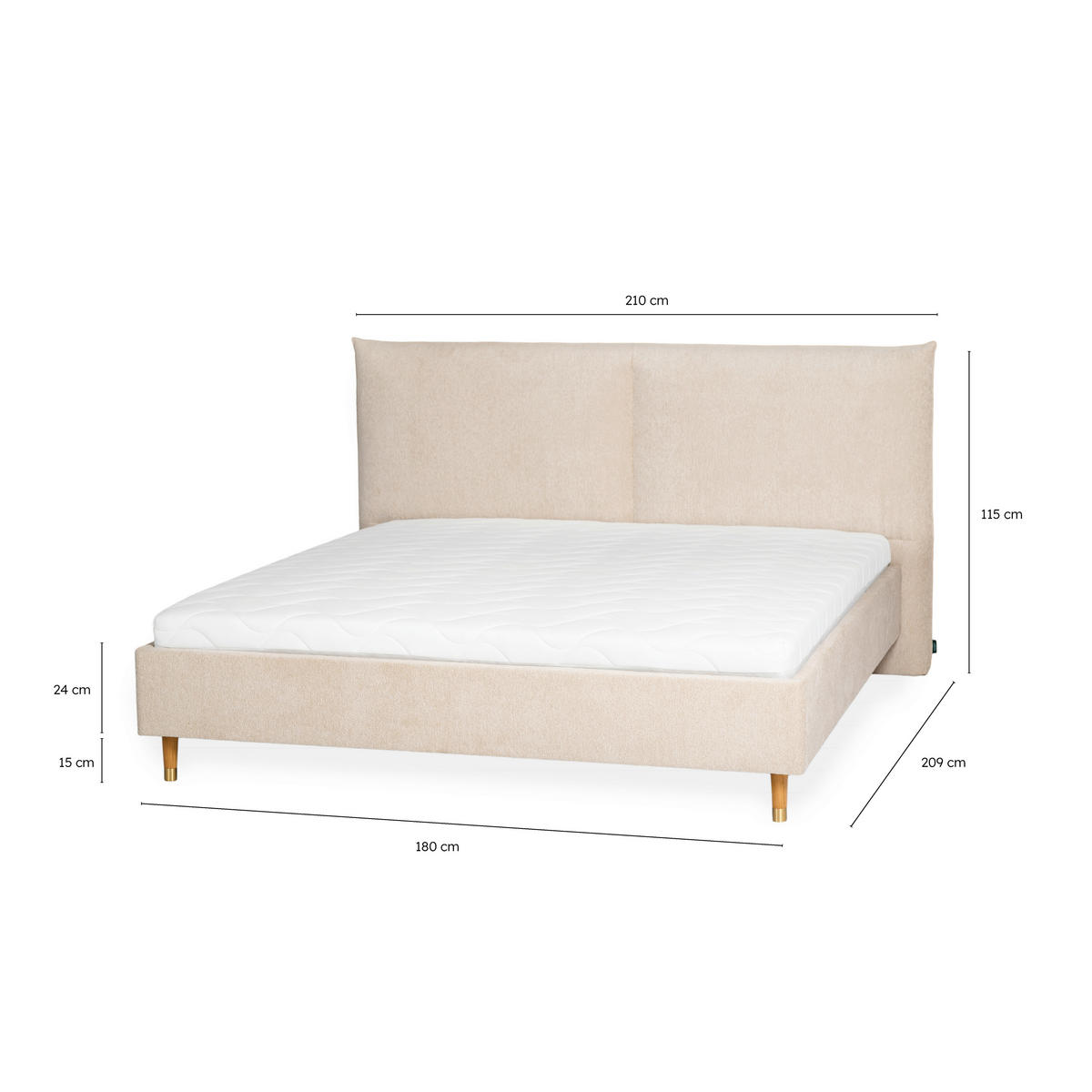 POLSTERBETT 180/200 cm,  in Beige,  - Eichefarben/Beige, MODERN, Holz/Textil (180/200cm) - Livetastic