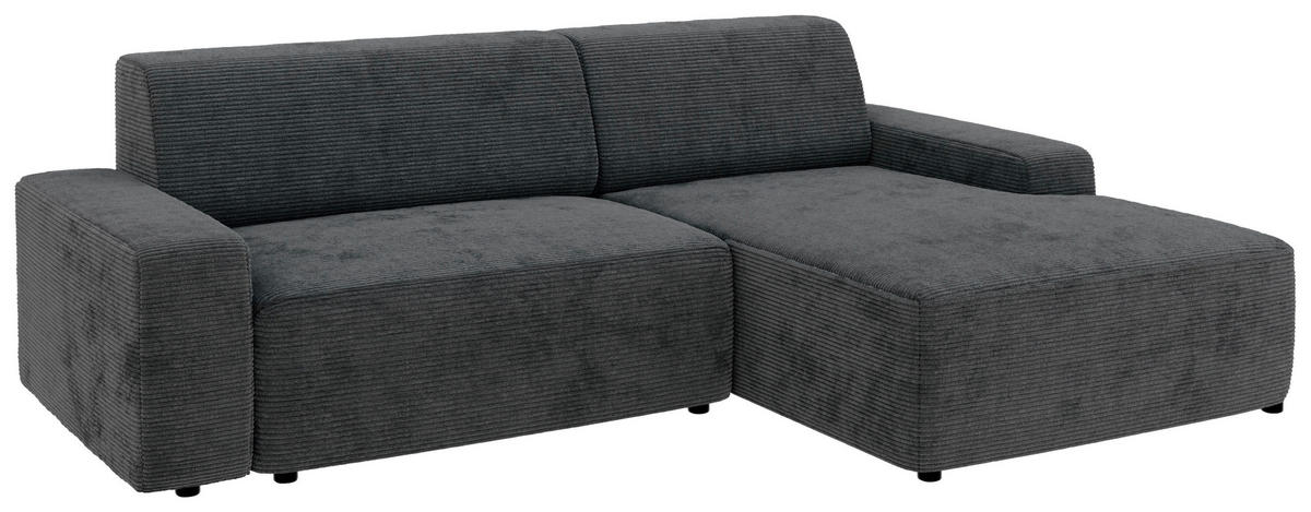ECKSOFA in Cord Dunkelgrau  - Dunkelgrau/Schwarz, Modern, Kunststoff/Textil (246/162cm) - Trendmanufaktur