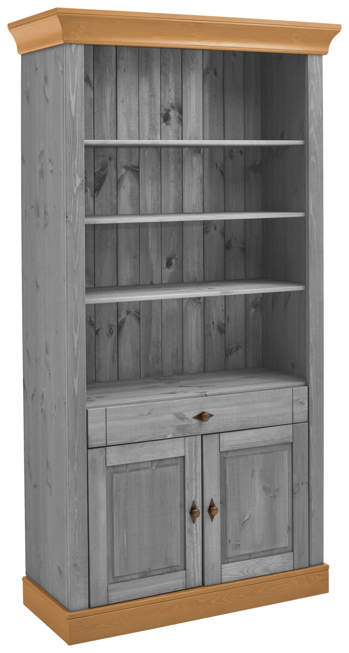 REGAL Kiefer massiv Grau, Laugenfarbig  - Laugenfarbig/Grau, ROMANTIK / LANDHAUS, Holz/Metall (108/202/45cm) - Boxxx