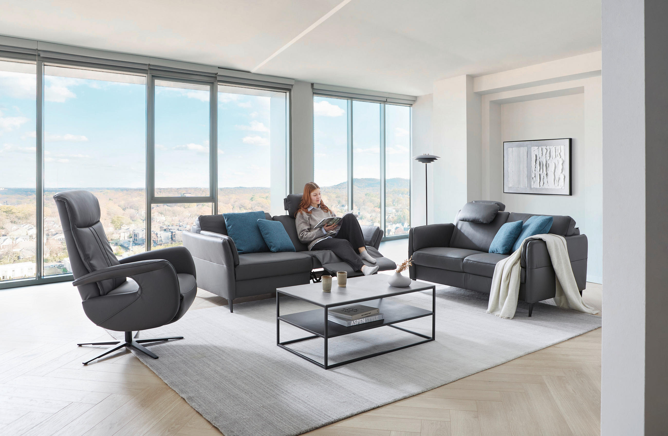 Thumbnail - Dieter Knoll 3-Sitzer-Sofa, Anthrazit, Schwarz, Leder, Echtleder, Longlife-Leder, Semi-Anilinleder, 190x84x99 cm, erweit...