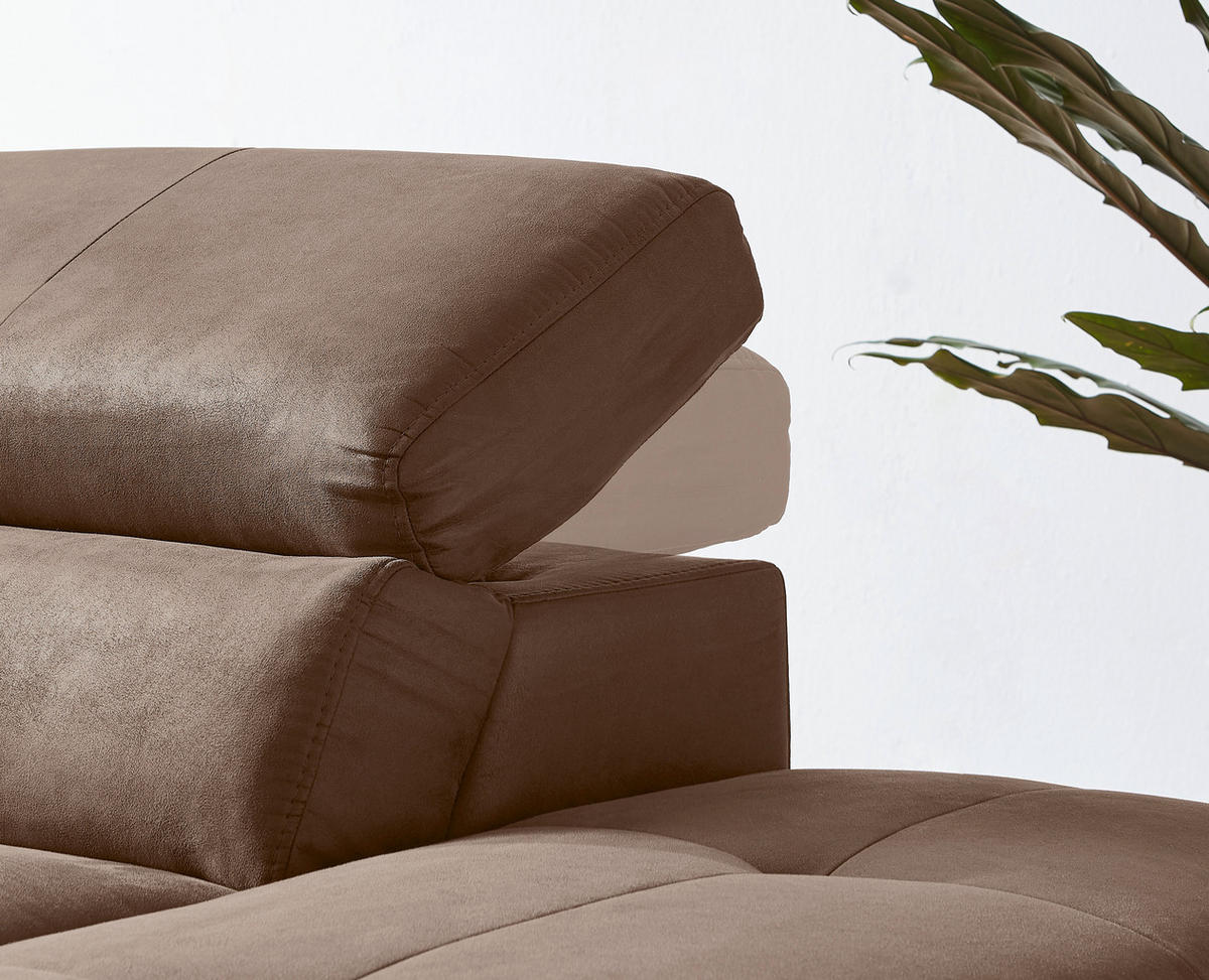 ECKSOFA ink.Funktionen Rotbraun Lederlook  - Rotbraun/Schwarz, Natur, Holz/Textil (282/226cm) - Novel