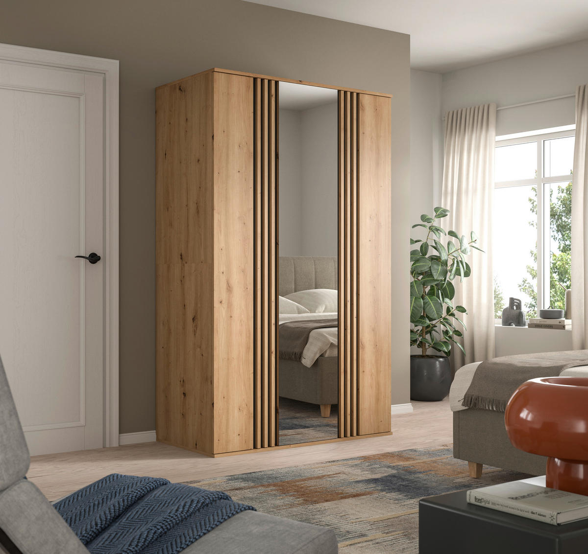 DREHTÜRENSCHRANK 120/192/56 cm,  in Anthrazit, Eiche Artisan, 3-türig  - Anthrazit/Eiche Artisan, ROMANTIK / LANDHAUS, Holzwerkstoff (120/192/56cm) - Livetastic