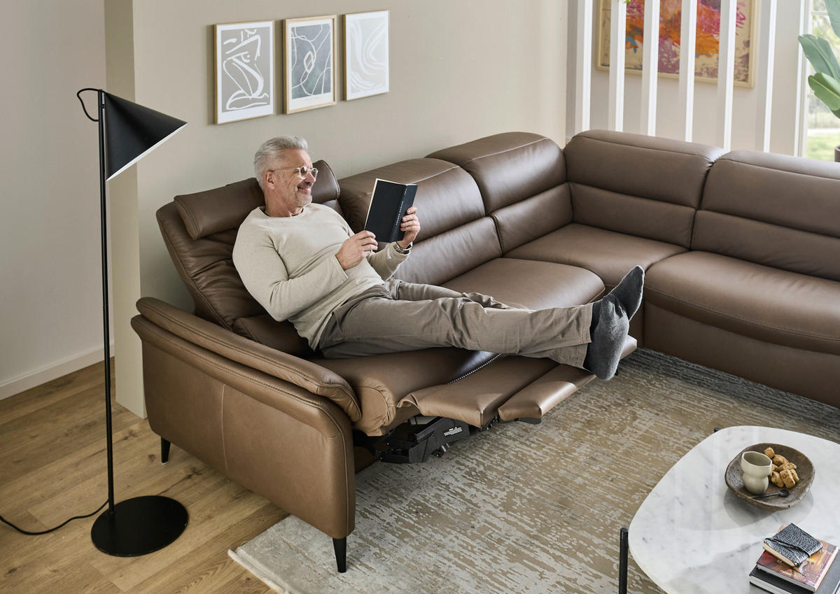 ECKSOFA Braun Echtleder  - Schwarz/Braun, Design, Leder/Metall (287/260cm) - Valdera