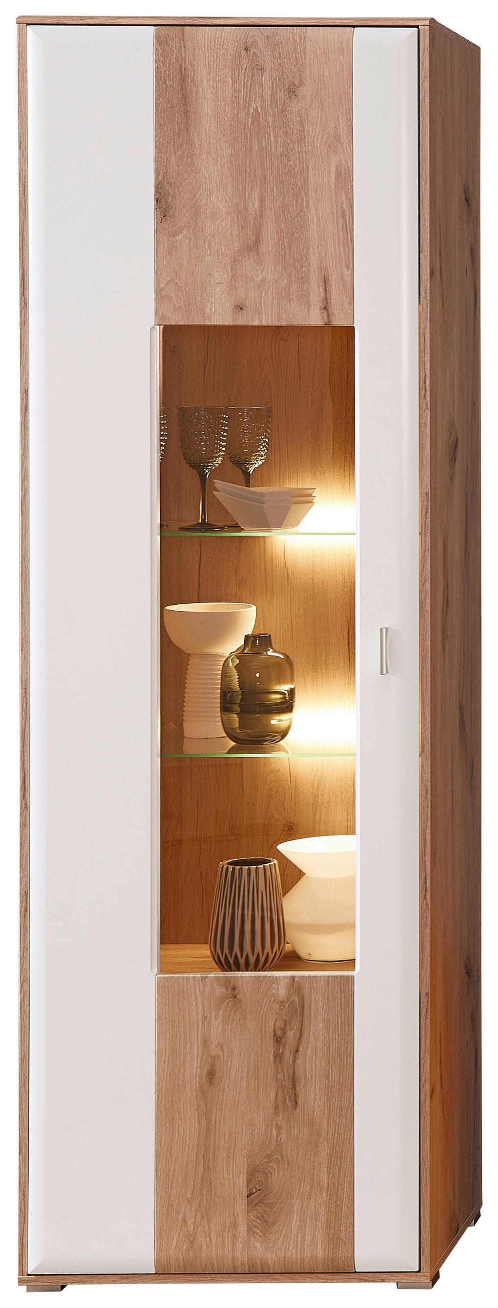VITRINE in Weiß, Eichefarben  - Eichefarben/Silberfarben, KONVENTIONELL, Glas/Holzwerkstoff (65/204/42cm) - Xora