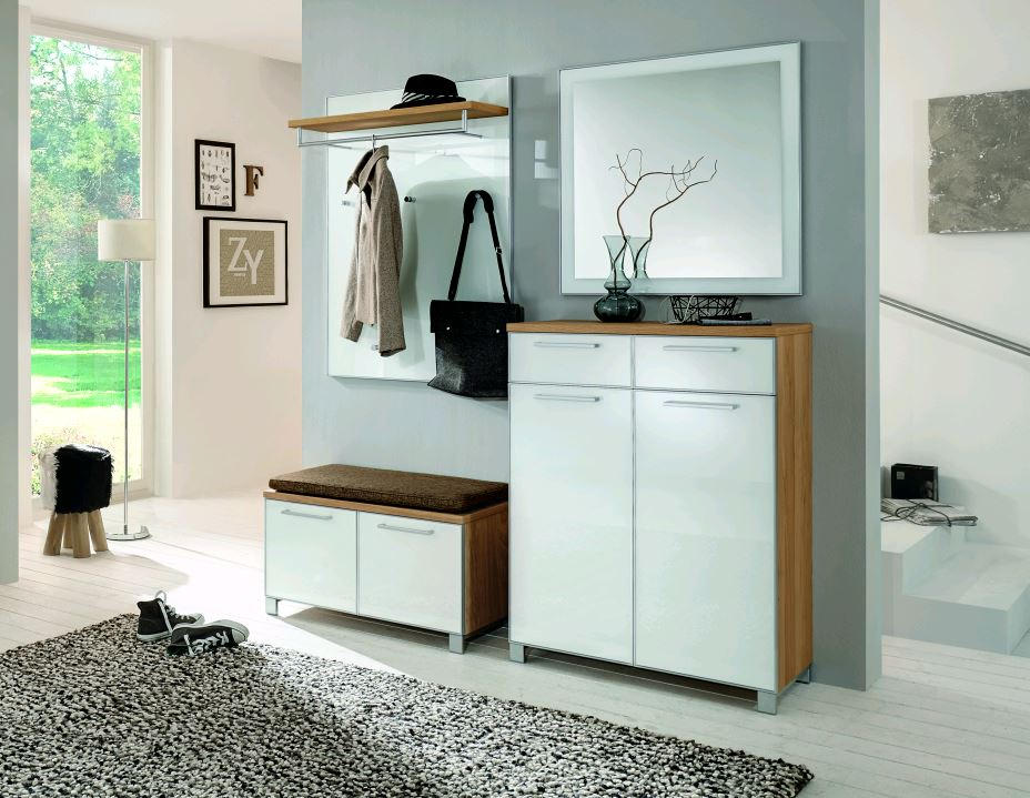 GARDEROBE Weiß, Eichefarben, Hellbraun - Hellbraun/Eichefarben, Design, Glas/Holz (175/195/40cm)