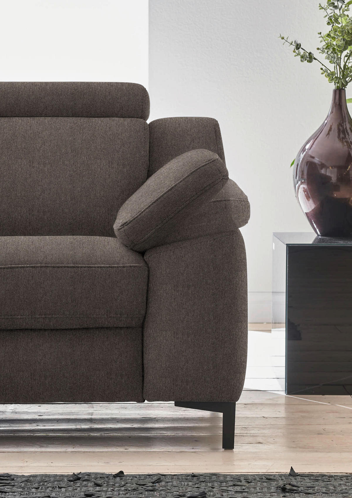 2,5-SITZER in Chenille Graubraun  - Graubraun/Schwarz, Design, Textil/Metall (188/84-104/104cm) - Valdera