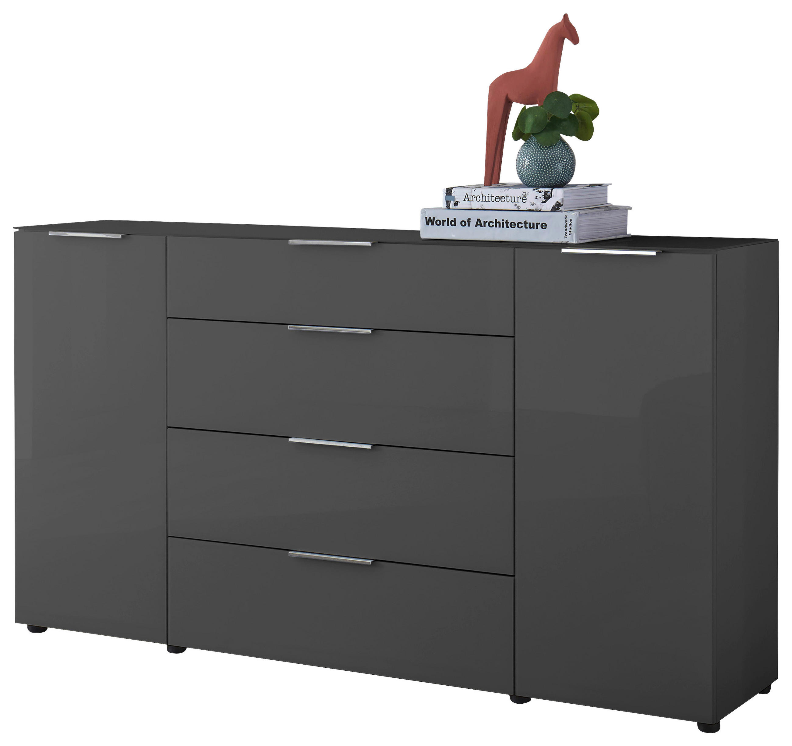 KOMODA, antracit  - barve kroma/črna, Moderno, kovina/umetna masa (180/99/40cm) - MID.YOU
