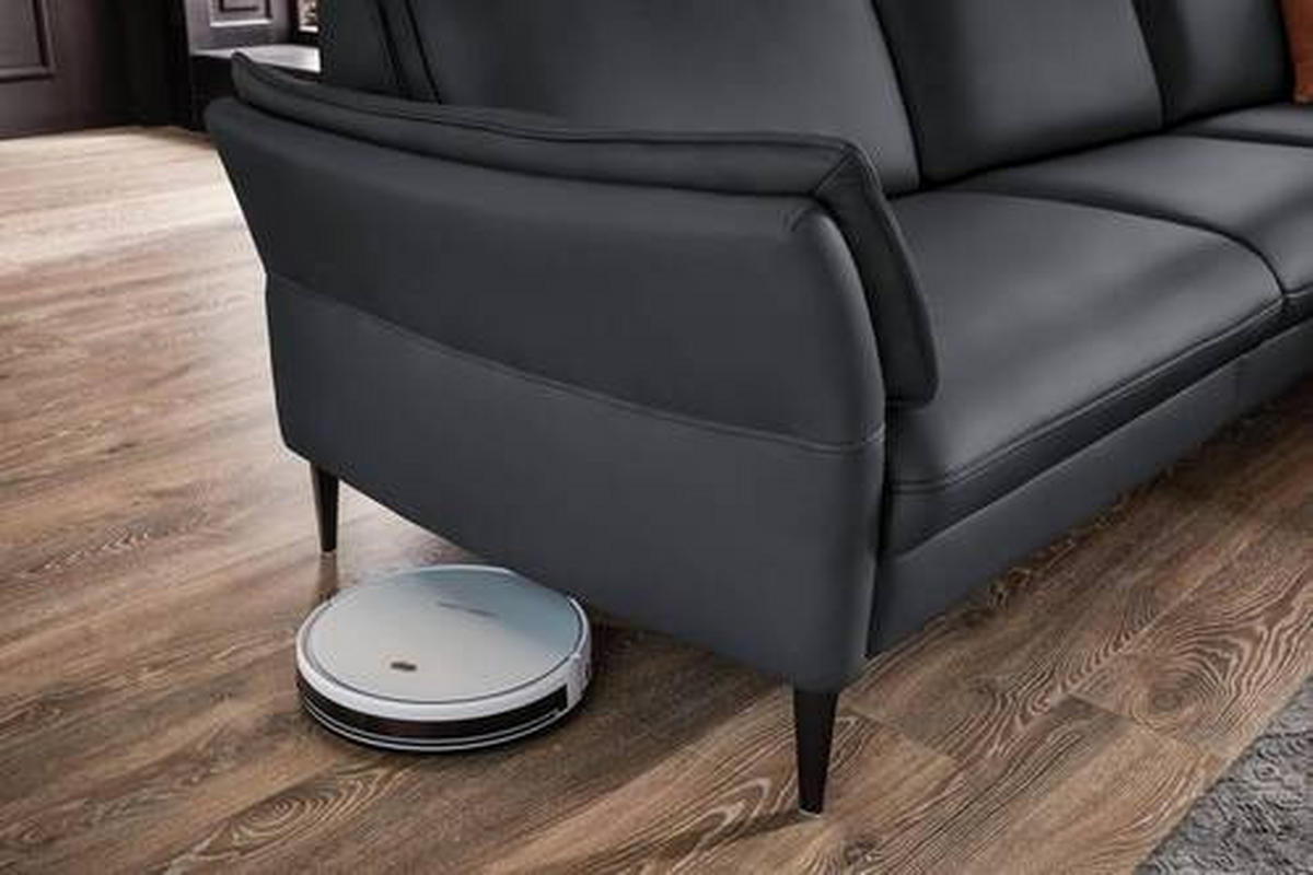 ECKSOFA in Echtleder Anthrazit  - Anthrazit/Schwarz, Design, Leder/Metall (334/172cm) - Valdera