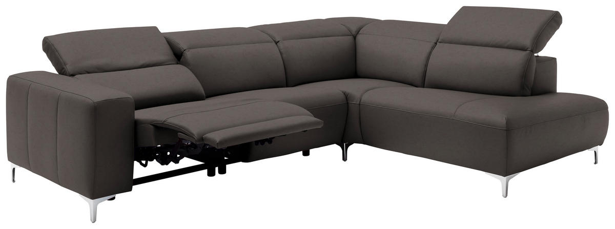 ECKSOFA in Echtleder Grau  - Chromfarben/Grau, Design, Leder/Metall (290/223cm) - Pure Home Lifestyle