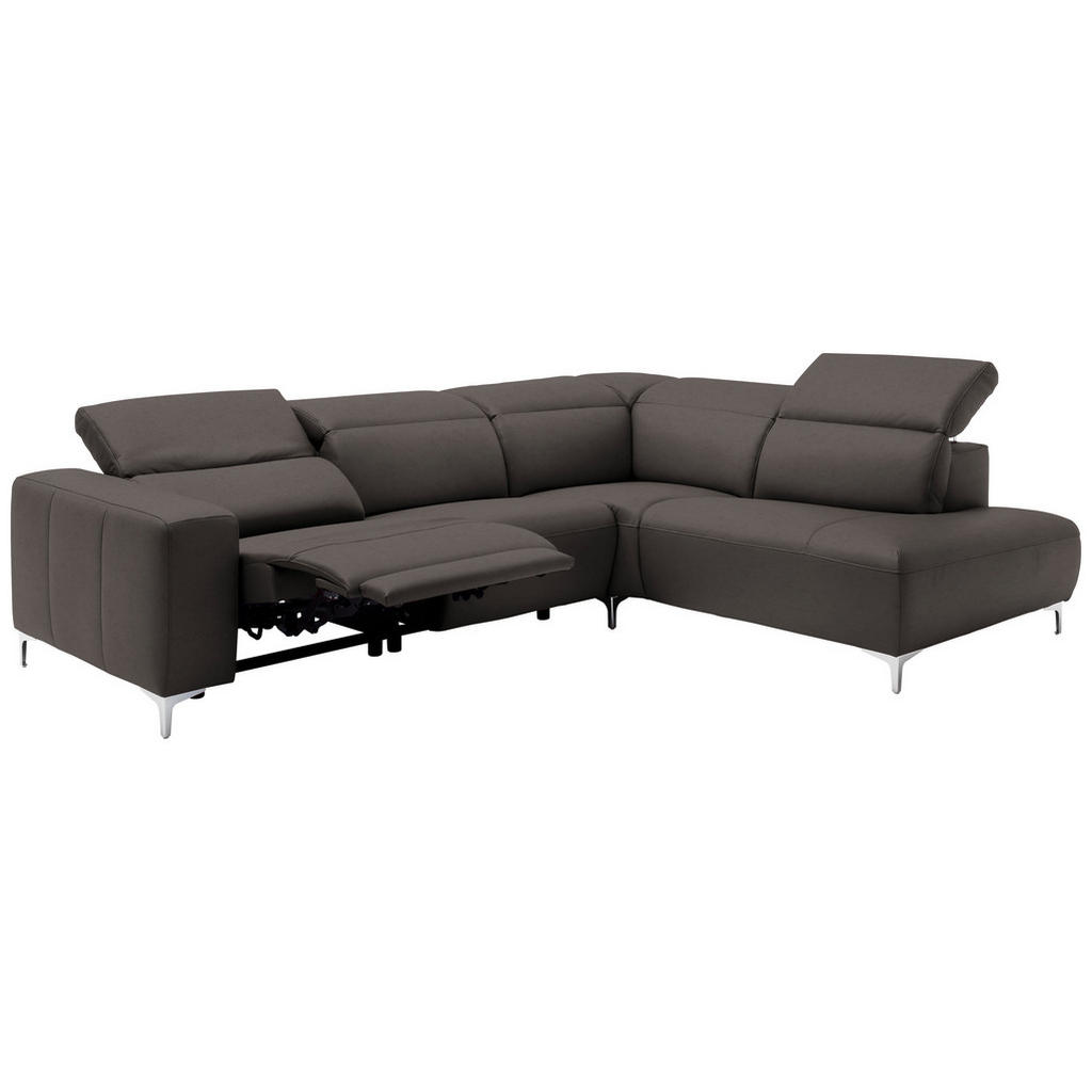 Thumbnail - Pure Home Lifestyle Ecksofa, Grau, Leder, Echtleder, Rindleder, Uni, 4-Sitzer, Ottomane rechts, L-Form, 290x223 cm, Blau...