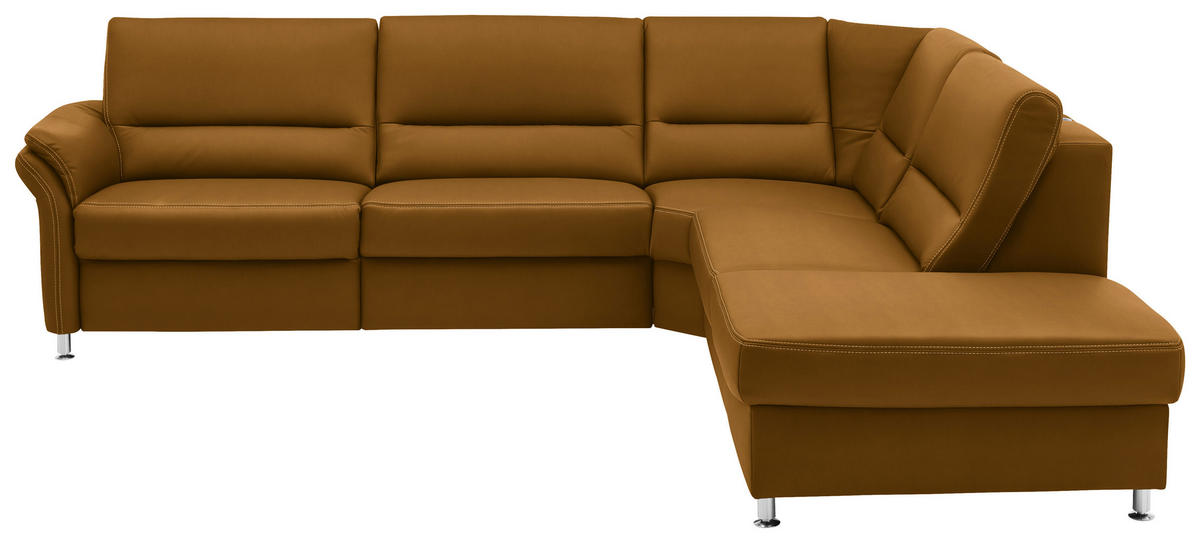 ECKSOFA in Echtleder Currygelb  - Currygelb/Beige, Design, Leder/Metall (288/249cm) - Beldomo Premium