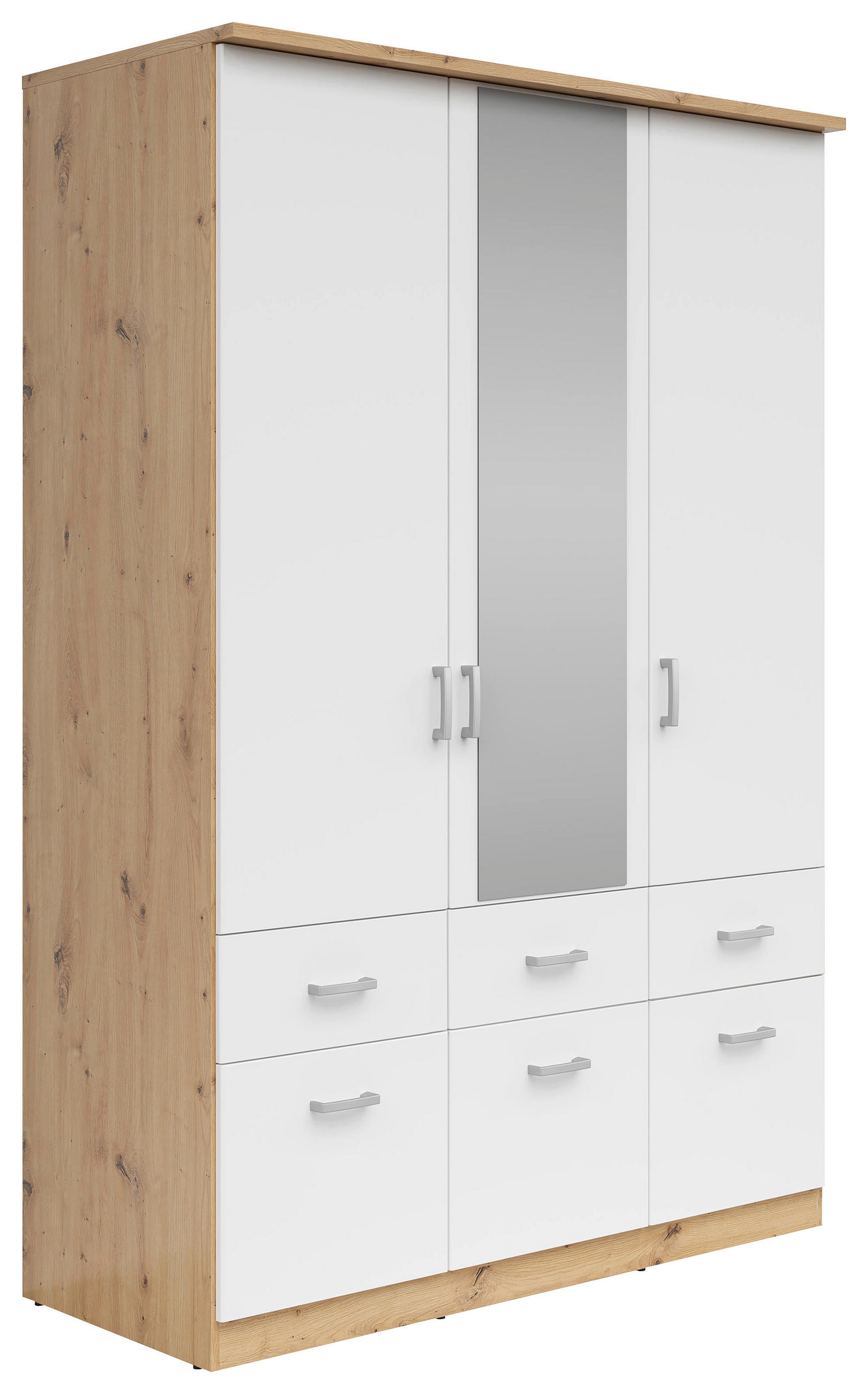 KLEIDERSCHRANK 136/199/58 cm,  in Weiß, Sonoma Eiche, 3 Tür(en)  - Silberfarben/Weiß, KONVENTIONELL, Glas/Holzwerkstoff (136/199/58cm) - Boxxx