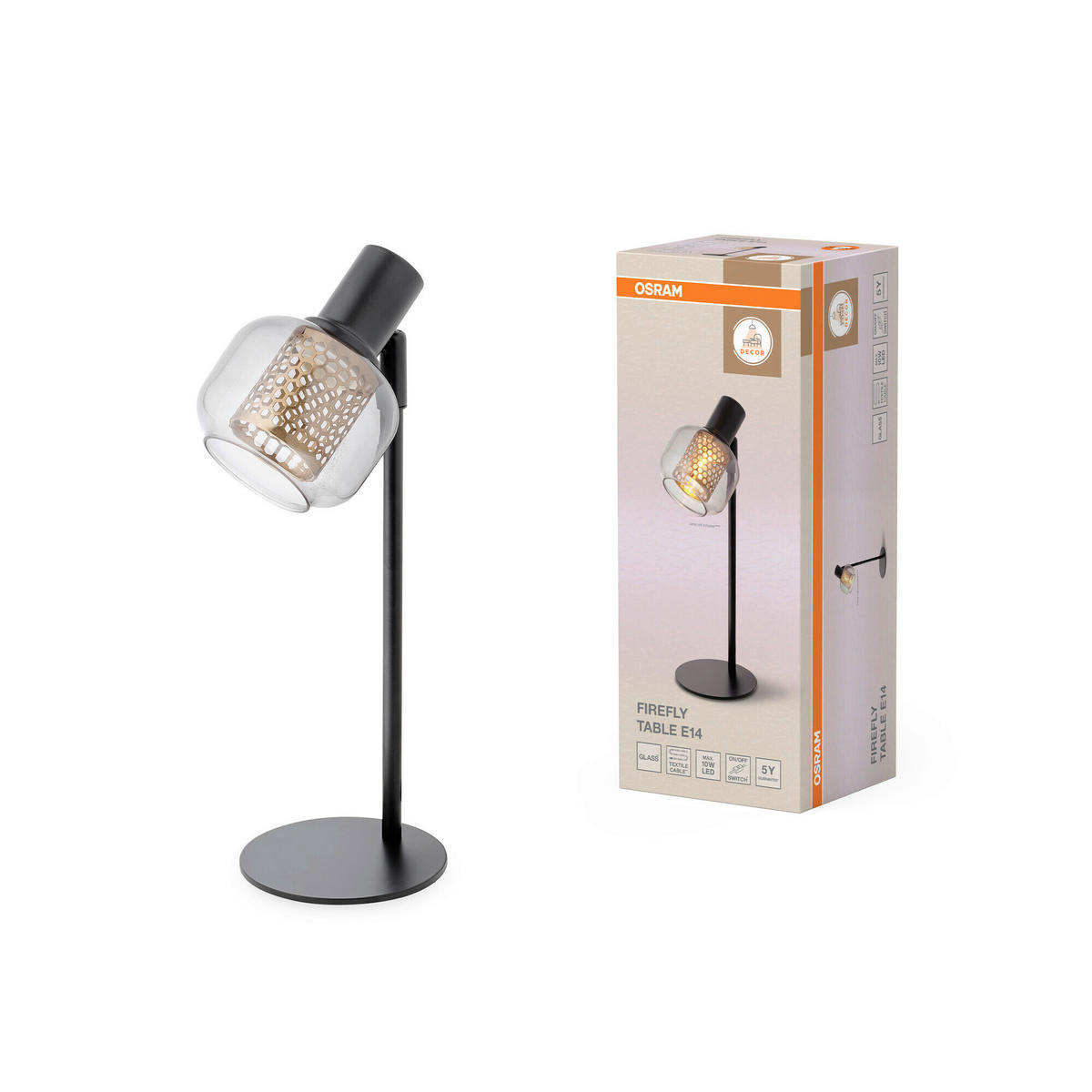 TISCHLEUCHTE 12/14,5/37,7 cm   - Schwarz, Basics, Glas/Metall (12/14,5/37,7cm) - Osram