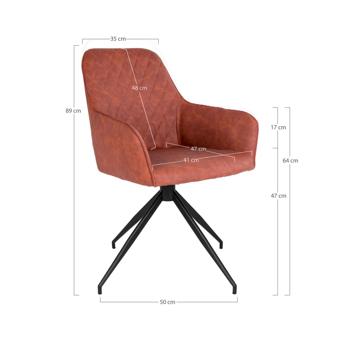 STOL MED ARMSTÖD läderimitation  - cognacfärgad/svart, Modern, metall/textil (56/89/62cm) - MID.YOU