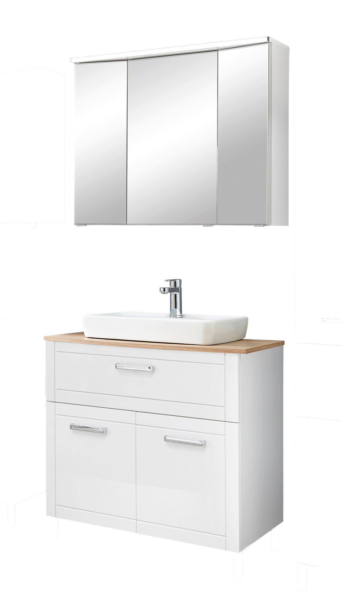 BADEZIMMER 4-teilig  in 90 cm  - Chromfarben/Eichefarben, MODERN, Glas/Keramik (90cm) - Sadena