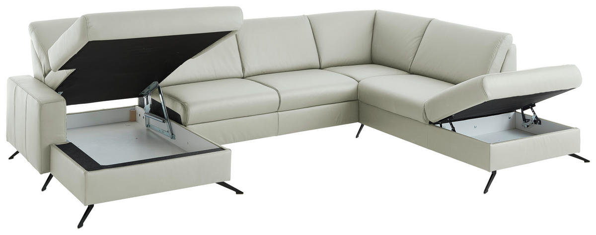 WOHNLANDSCHAFT in Echtleder Silberfarben  - Silberfarben/Schwarz, Design, Leder/Metall (165/339/233cm) - Beldomo Premium