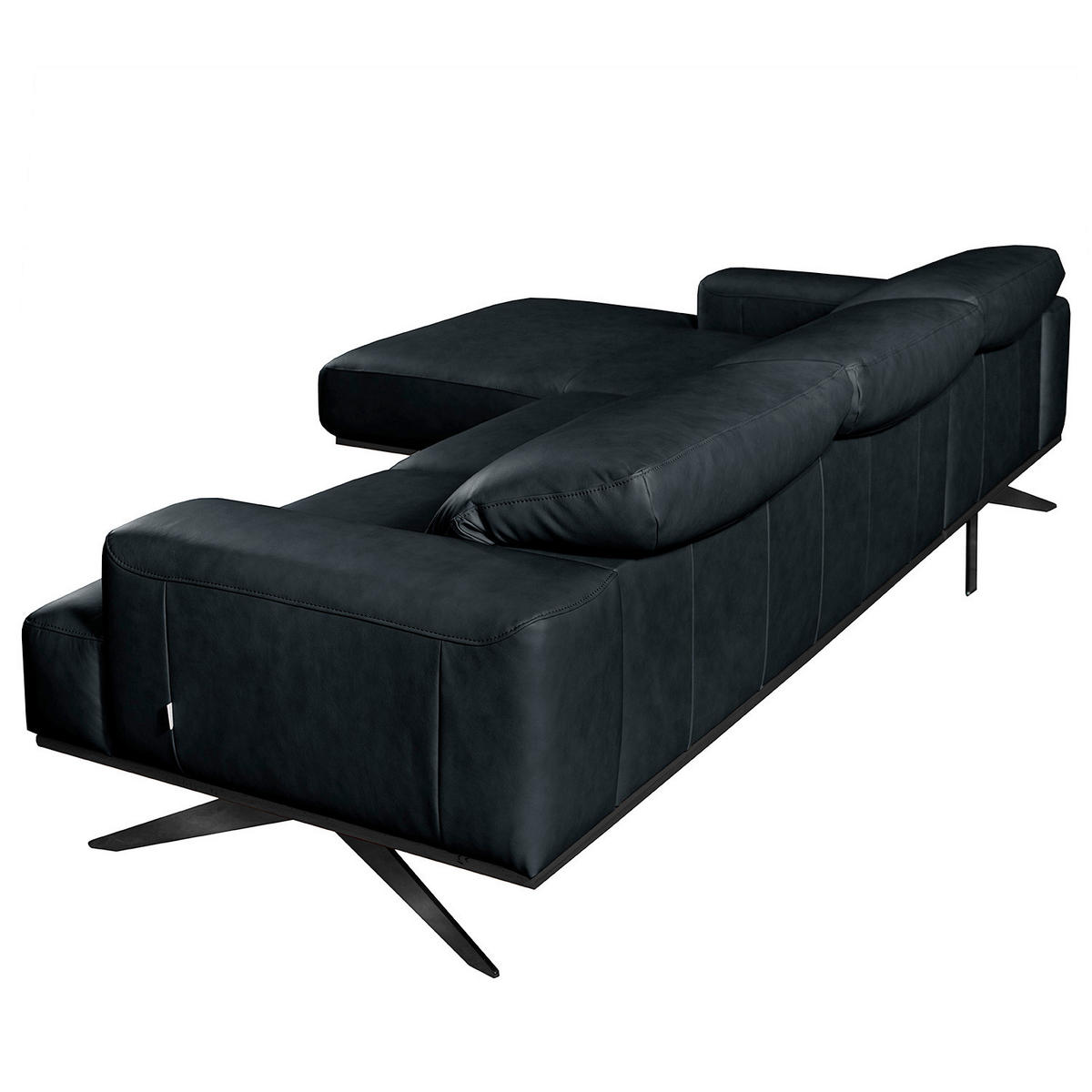 ECKSOFA  in Echtleder Blau  187/295 cm  - Blau/Schwarz, Design, Leder/Metall (187/295cm) - Livetastic