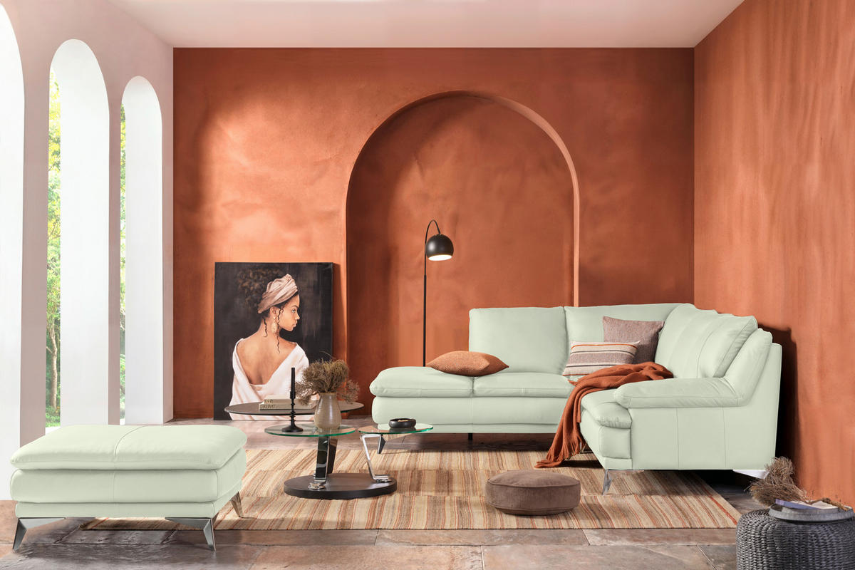 ECKSOFA Weiß Echtleder  - Chromfarben/Weiß, Design, Leder/Metall (224/252cm) - Novel