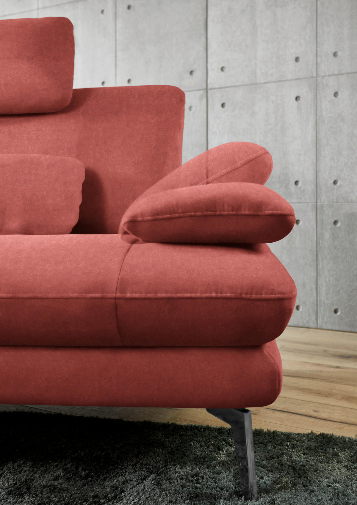 ECKSOFA in Velours Koralle  184/284 cm  - Koralle/Schwarz, Design, Textil/Metall (184/284cm) - Dieter Knoll