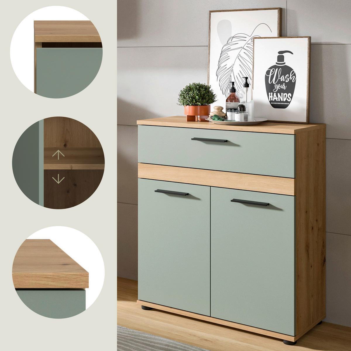 MIDISCHRANK 70/79/31 cm  - Salbeigrün/Schwarz, Trend, Holzwerkstoff/Kunststoff (70/79/31cm) - MID.YOU