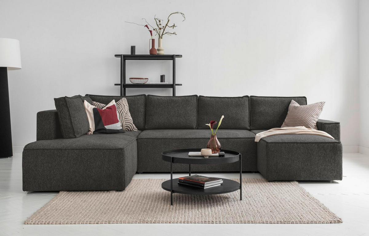 WOHNLANDSCHAFT in Dunkelgrau  - Weiss/Dunkelgrau, Design, Kunststoff/Textil (194/322/156cm) - MID.YOU